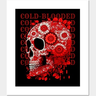 Red Flowers Skull Cold-Blooded Posters and Art